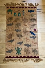 Vintage Folk Art Appliqué Textile Wall Hanging / Rug – Primitive Tribal Animals picture