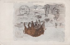 Buffalo Protecting Calf CM Russell Art Postcard 1910 Butte Montana Ridgley Press picture