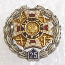 Vintage VFW Auxiliary 25 Year Member Pin -Sterling & GF Veterans of Foreign Wars picture