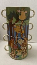 Vintage Kersten Brothers Nesting Soup Mugs - Playful Giraffes 80s Kitsch picture