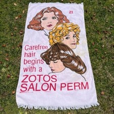 VTG 70s Cannon Advertising Beach Towel Zotos Salon Perm Pink Fringe 42x58 READ picture