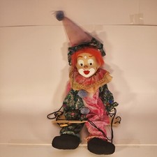VINTAGE STRING PUPPET CLOWN ON SWING HANGING PORCELAIN FACE picture