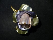 Massive Painted Floral Gilt & Rhinestone Pin Brooch picture