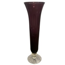 Vintage Handblown 8 in Ruby Red Bud Vase With Floral Motif Etching picture