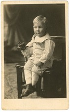 c1920 RPPC Boy w Rare Toy Dog Pull Toy Schneider Studio St Louis AZO picture