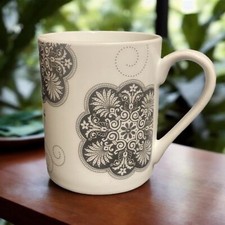 Godinger Paris Royal Set of 2 Coffee Mugs Black White Floral 10 Oz Ceramic picture