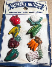 RARE Czech Card  w 8 VEGETABLE BUTTONS HP Glass PEAS CORN CARROT BEET PEPPER picture