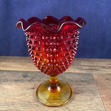 Vintage Amberina Hobnail Glass Compote Footed Pedestal Bowl 4