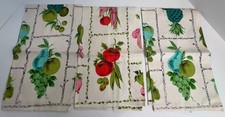 3 Vintage 1950-60’s Kitchen Dish Tea Towels MCM Fruit Vegetable Linen Set Lot picture
