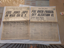 Original WWII*Dec. 8 & 9, 1941*NY POST*NEWSPAPER*AXIS JOINS JAPS IN WAR ON U.S.* picture