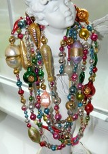 Vintage CZECH & Antique MERCURY GLASS Christmas BEAD Garland ORNAMENT 11 FT picture