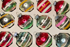 Lot VTG Glass Assorted Striped Small BALL Christmas Ornaments Shiny Brite picture