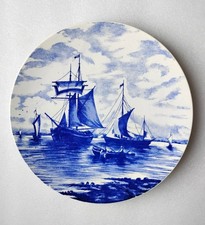 Antique Villeroy & Boch Hand Painted 10” Delft Wall Plate – Sailing Ships picture