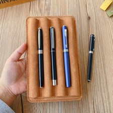Cowhide 3 Slots Pens Tray Holder Display Pen Stand Desktop Organizer Office Home picture