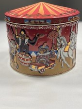 Vintage Poul Friis Big Top Circus Cookie Tin Stamped Lion Elephant Clown Horse picture