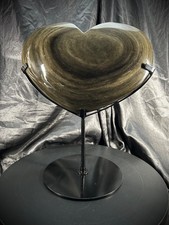 8lb Elegant Jumbo Golden Obsidian Heart With Custom Metal Stand picture