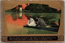 1909 Romance Greetings Postcard Couple in Boat 
