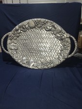 Lenox Grape & Vine Pattern Weave 22” Pewter Tray Serving Platter With Handles picture