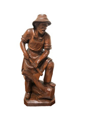 Vintage Black Forest Vintage Wood Carving 10” German Man Chopping Wood picture