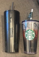 2026 Starbucks Halloween BLACK CAT 23 Oz. Cold Cup Tumbler AND 16 Oz Glow picture