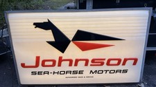 Vintage Johnson Outboard Dealer Lighted Sign 1960s w/ Iconic Red Tail Logo 61x31 picture