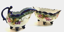 Tokina TE-OH Nippon Moriage Hand Painted Porcelain Footed Open Sugar & Creamer picture