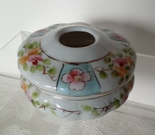 Antique Nippon Hand Painted Porcelain Hair Receiver Gold Gilt w/ Pink Flowers picture