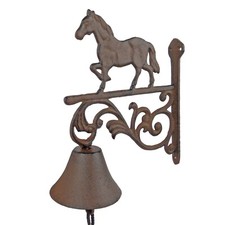 Elegant Scrolls Horse Cast Iron Farm Dinner Bell Wall or Post Mounted Rustic picture