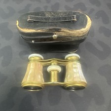 Antique Opera Glasses Binoculars Mother of Pearl Brass Lefils Paris W/ Case picture