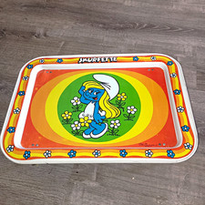 1983 Vintage Smurfette The Smurfs Metal TV Tray Folding Legs picture