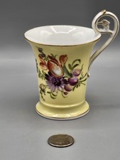 Antique Meissen Yellow Handpainted Floral Chocolate Cup Scrolled Handle picture