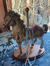 VTG Carousel Horse 14” Height Brass Pole  On Wood Base - Amazing Detail picture