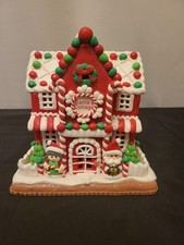 Illuminated 9” Gingerbread House Santa’s Cottage w/Santa and Mrs Clause-Tested  picture