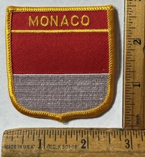 Vintage Monaco Shield Flag Iron On Patch Country Travel Souvenir picture