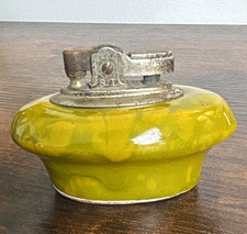 S.M. Vintage Green Yellow Drip Glaze Ceramic Table Lighter USA Marked picture
