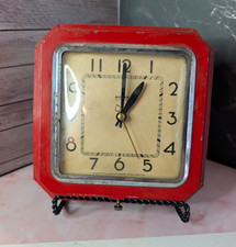 Vintage 1950s Ingraham MK6 Electric Wall Clock Red Metal Art Deco Parts Repair picture