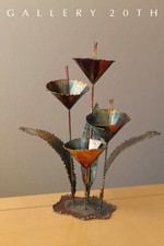 FAB MID CENTURY BRUTALIST FLOWER SCULPTURE METAL BRONZE 50S 60S VTG MODERN ART picture
