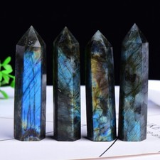 Natural Labradorite Healing Obelisk Crystal Wands Reiki Tower Point Decoration picture