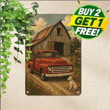 Farmhouse Pickup Truck Pet Dog Sign Metal Tin Sign Vintage Decor Plaque 8x12 picture
