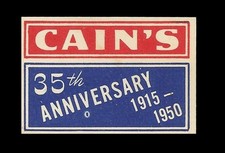 Vintage Cain’s Foods 35th Anniversary Logo Label (1950) Offered is an original picture