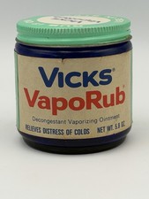 Vintage 1960s Vicks VapoRub Cobalt Blue Glass Jar Metal Lid 5.8 Oz Min Contents picture
