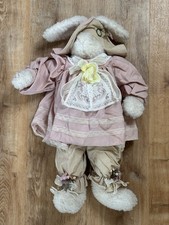 Vintage Large Bunny Rabbit Shelf Sitter Plush Shih Ying Pink Dress Easter 24” picture