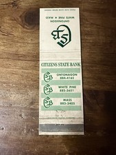 D1531 Citizens State Bank Ontonagon Massachusetts Vintage Matchbook Cover picture