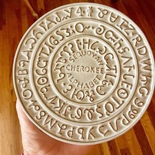 Vintage White Frankoma Pottery Trivet Sequoyah Cherokee Alphabet 1828 picture