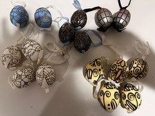 Lot 16 Hand Painted Blown Eggshell Ornaments Easter Tree Folk Art Ribbon picture