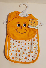 HALLOWEEN BABY GEAR EMBROIDERED BIB AND PUMPKIN PRINTED BURP CLOTH NEWBORN SIZE picture