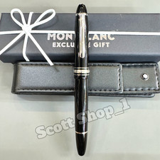 MONTBLANC Meisterstuck 146 Black Silver Trim Piston Fountain Pen w/ Leather Case picture