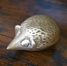 Vintage Solid Brass Hedgehog Figurine MCM Paperweight Seiden Style Animal Decor picture