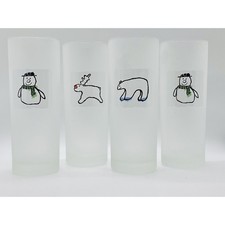 4-Vintage Dartington Designs Frosted Tumblers Winter Holiday Drinking Glasses picture