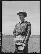 Photo:1928 Young Farmer in Field with Lumber Apron Hat picture